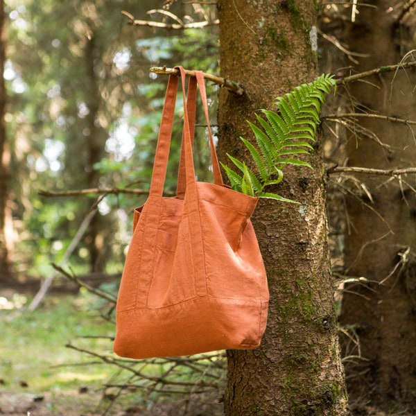 Orange Clay Linen Bag, Linen Shoulder Bag, Linen Bag, Beautiful Bag, Tote, Shoulder Tote, Linen Tote, Beach bag, Linen Bag, Handmade