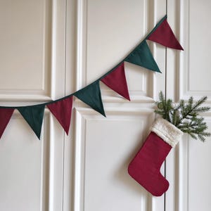 Christmas Bunting Garland, Christmas Decorations, Home Decor, Red Christmas Garland, Green Christmas Garland, Holiday Gift, Bunting Garland