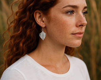 925 silver leaf earrings - Elegant natural jewelry - 4 cm women's pendants - Handmade craft gift