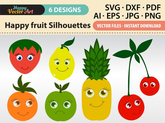 Download Funny Fruit Silhouettes Funny Various Cartoon Fruits Fruit Etsy