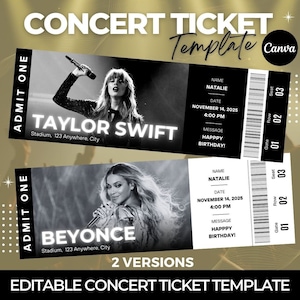 Editable Concert Ticket Template, Custom Concert Ticket Gift, Surprise Printable Concert Tickets Gift Idea, DIY Event Ticket, Canva Template