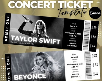 Modello modificabile per biglietti da concerto, regalo personalizzato per biglietti da concerto, idea regalo a sorpresa per biglietti da concerto stampabili, biglietto per evento fai da te, modello Canva