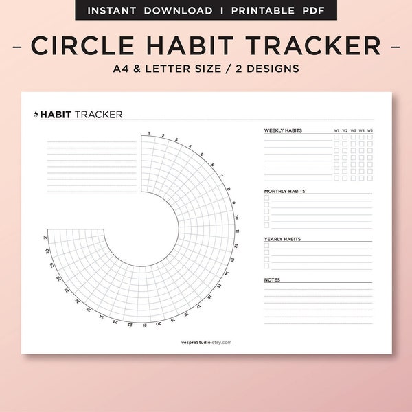 Cirkel gewoonte tracker, gewoonte tracker afdrukbaar, gewoonte tracker sjabloon, gewoonte uitdaging, 30 dagen gewoonte uitdaging, routine tracker, A4, brief