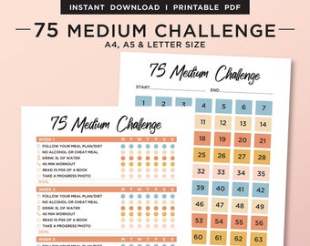 75 Medium Challenge, 75 Day Medium Challenge Tracker, 75 Day Challenge Printable, Habit tracker, Weight Loss Challenge, Fitness Journal, PDF