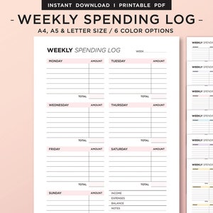 Weekly Spending Tracker, Expense Tracker Printable, Spending Log, Spending Tracker, Transaction Log, Purchase Recorder, A4, A5, Letter PDF