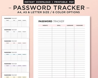 Password Tracker A4 A5 Letter and Half Letter Size Inserts. - Etsy Canada