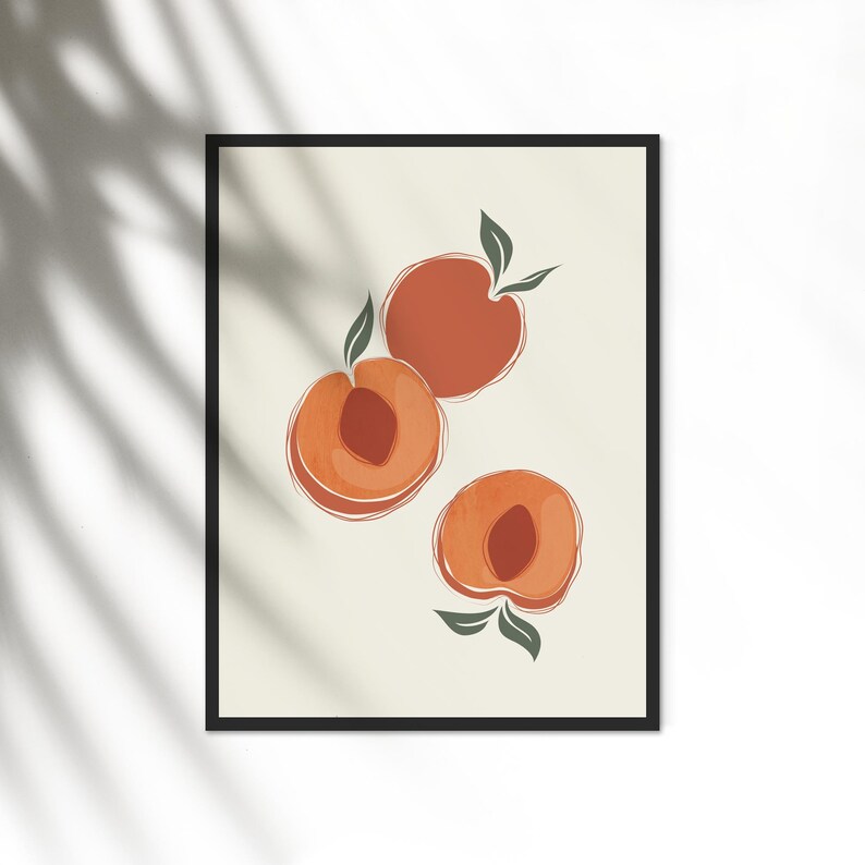 Peaches Art Print Fruit Illustration Abstract Peach Wall Etsy
