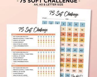 75 Soft Challenge, 75 Day Soft Challenge Tracker, 75 Day Challenge Printable, Habit tracker, Weight Loss Challenge, Fitness Journal, PDF