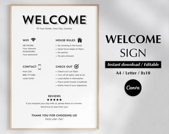 Welcome Sign for Airbnb, Guest Arrival Poster, VRBO Host Template, Vacation Rental Printable, House Rules, Wifi Sign, Editable Template
