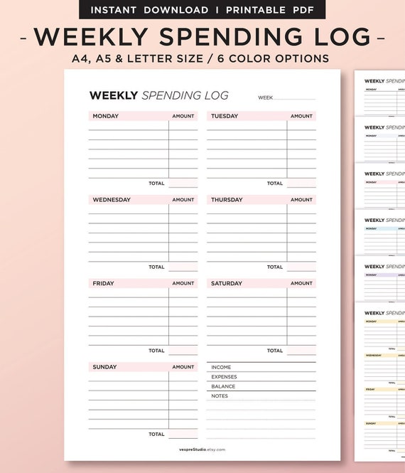 Weekly Spending Tracker, Expense Tracker Printable, Spending Log, Spending Tracker, Transaction Log, Purchase Recorder, A4, A5, Letter PDF