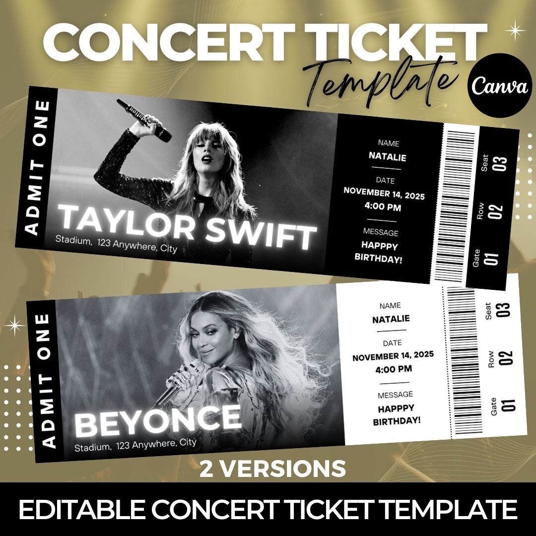 Editable Concert Ticket Template Custom Concert Ticket Gift Surprise 