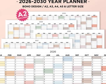 2026 to 2030 Year Planner, Yearly Overview Printable, Year Planner on 1 Page, Minimalistic Calendar Printable, 2026 Year Planner, Tracker