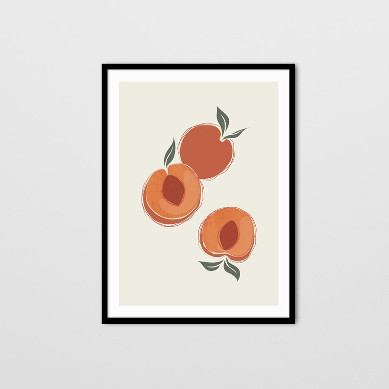 Peaches Art Print Fruit Illustration Abstract Peach Wall Etsy
