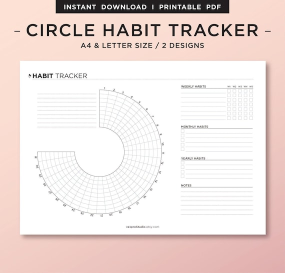 Circle Habit Tracker, Habit Tracker Printable, Habit Tracker Template, Habit Challenge, 30 Day Habit Challenge, Routine Tracker, A4, Letter