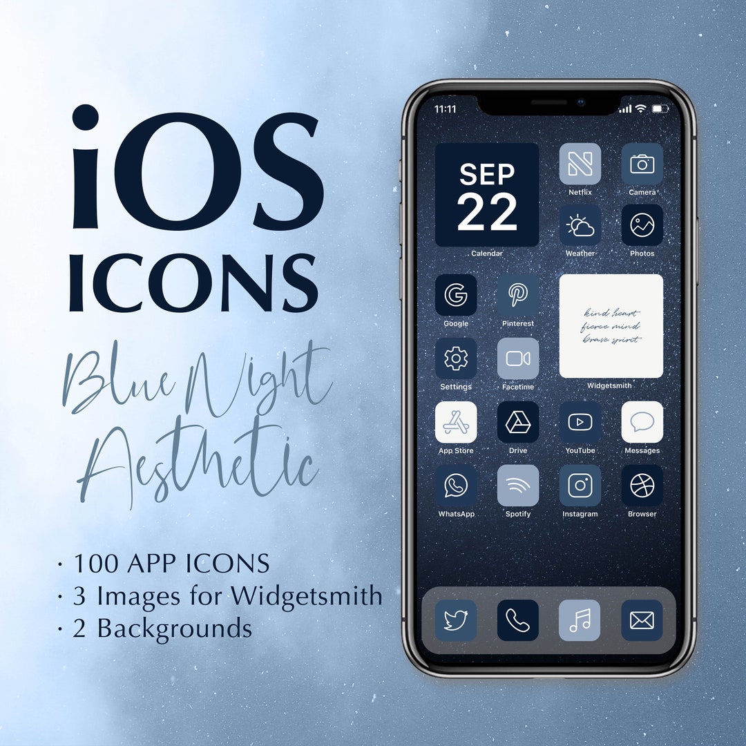Ios App Icon Pack, 100 App Dark Pack, iPhone Aesthetic Galaxy, Blue ...