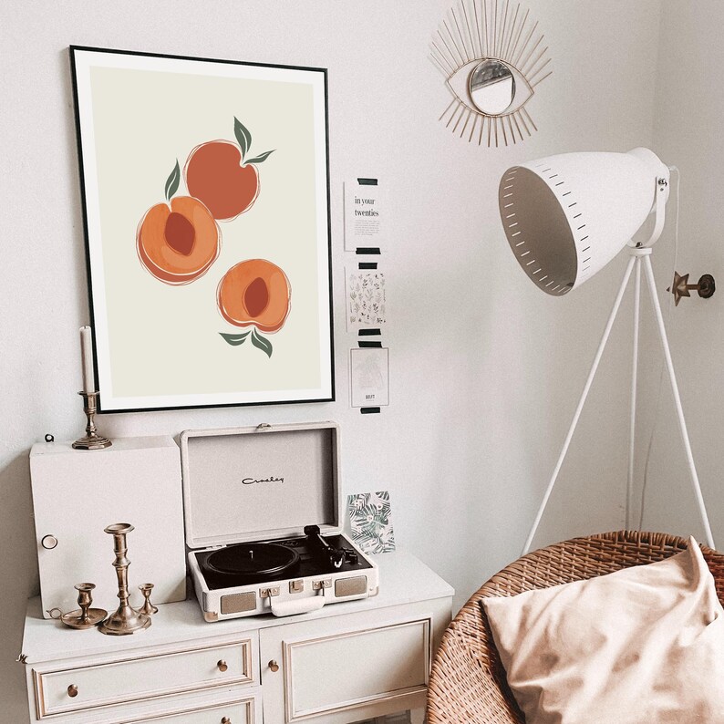 Peaches Art Print Fruit Illustration Abstract Peach Wall Etsy
