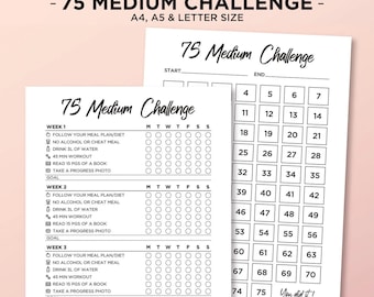 75 Medium Challenge, 75 Day Medium Challenge Tracker, 75 Day Challenge Printable, Habit tracker, Weight Loss Challenge, Fitness Journal, PDF