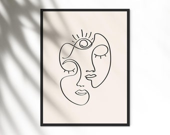 Single Line Face Art Print, Minimalist Woman Line Drawing, Simple Line Art Female Face, Woman Face One Line Drawing, Neutral Print, Boho Art