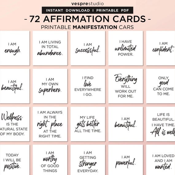 Affirmation Cards, Positive Affirmation Card, Printable Cards, Cards for Law of Attraction, Manifesting Kit, Daily Affirmation Deck, Digital
