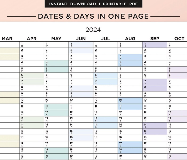 2024 Year Planner, Yearly Overview Printable, Year Planner on 1 Page