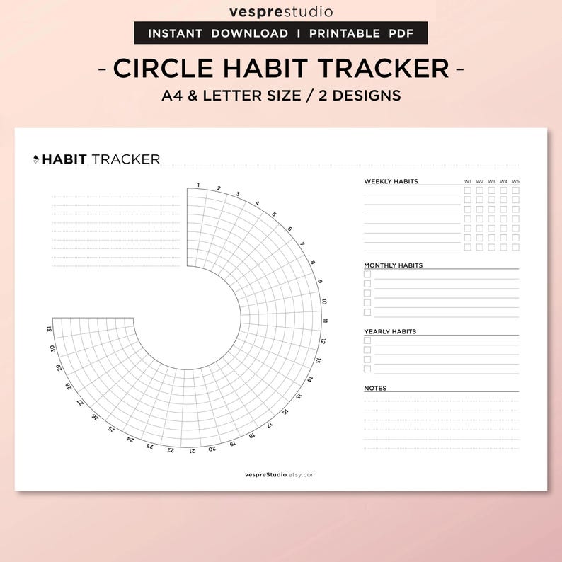 Circle Habit Tracker, Habit Tracker Printable, Habit Tracker Template, Habit Challenge, 30 Day Habit Challenge, Routine Tracker, A4, Letter image 1