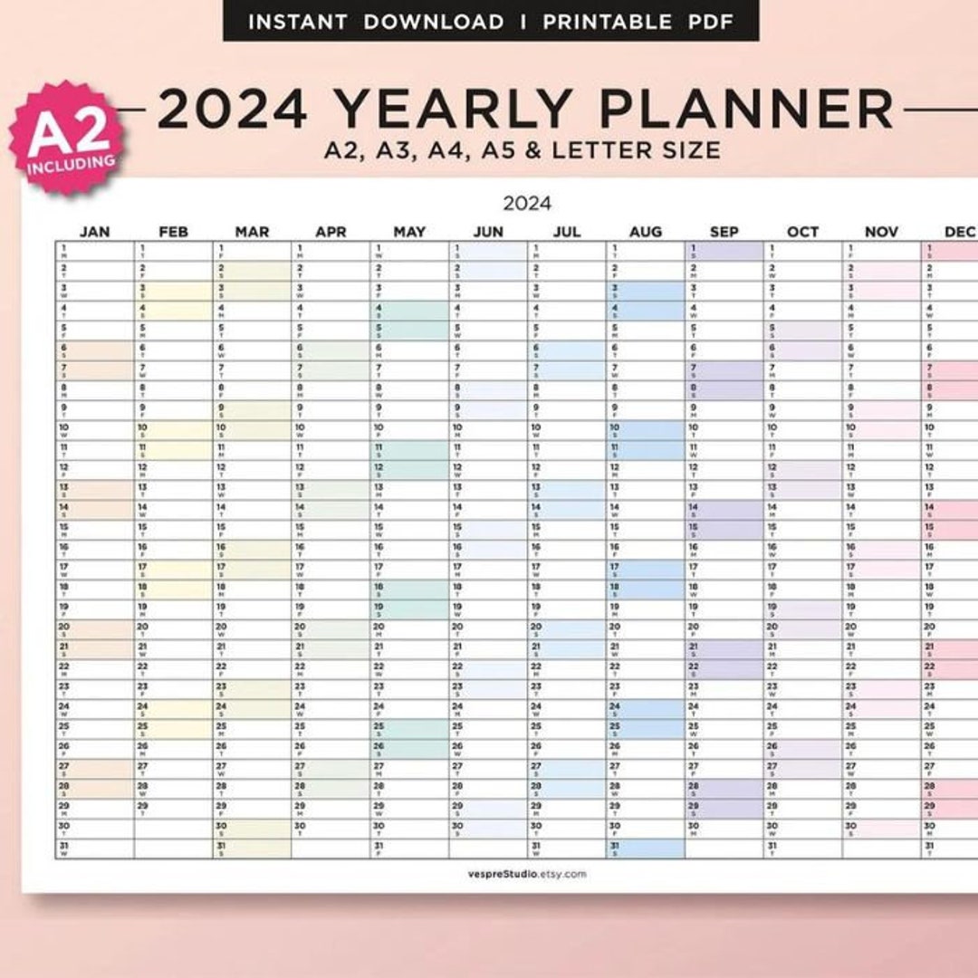 2024 Year Planner, Yearly Overview Printable, Year Planner on 1 Page
