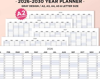 2026 to 2030 Year Planner, Yearly Overview Printable, Year Planner on 1 Page, Minimalistic Calendar Printable, Year Planner, Year Tracker