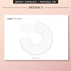 May include: A printable habit tracker with a circular grid divided into 30 sections. The grid is labeled with numbers 1 through 30. The tracker also includes a section for notes with lined paper.