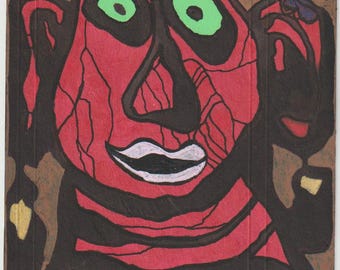 art brut art singulier outsider art - Pierre Albasser - un dessin original sur carton d'emballage - titre : " Miss Poire " - 2025