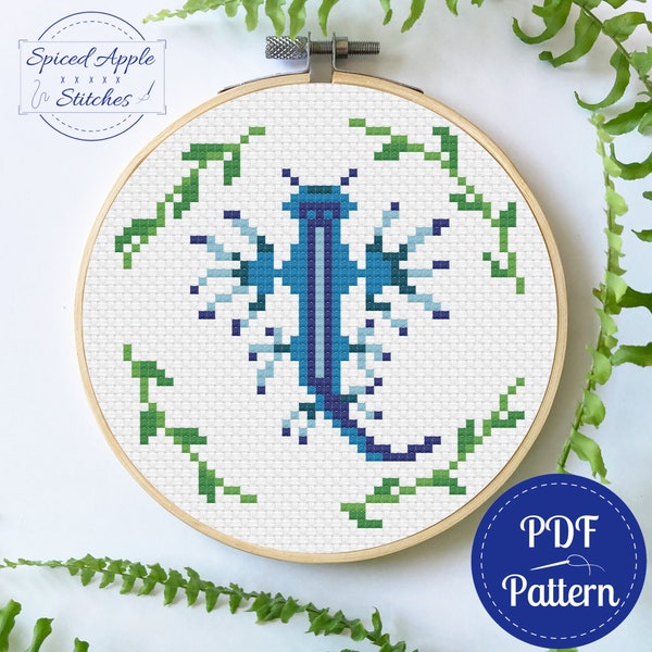 Blue Sea Slug Cross Stitch Pattern - Glaucus atlanticus - Digital Download - PDF Pattern