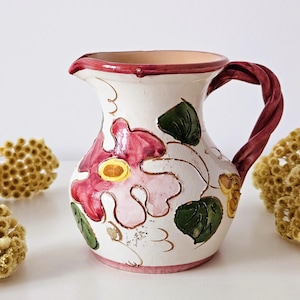 Vintage Deruta Italy Handpainted Ceramic Jug with Floral Design, Unique Italian Pottery