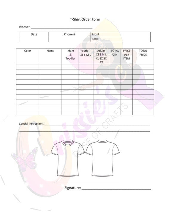 Template For T Shirt Order Form