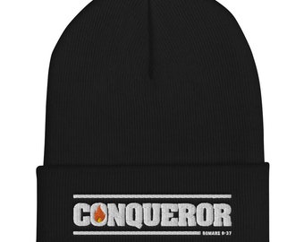 Christian gift idea Conqueror Embroidered Cuffed Beanie , Best Motivational and Inspirational Gift for christian Group