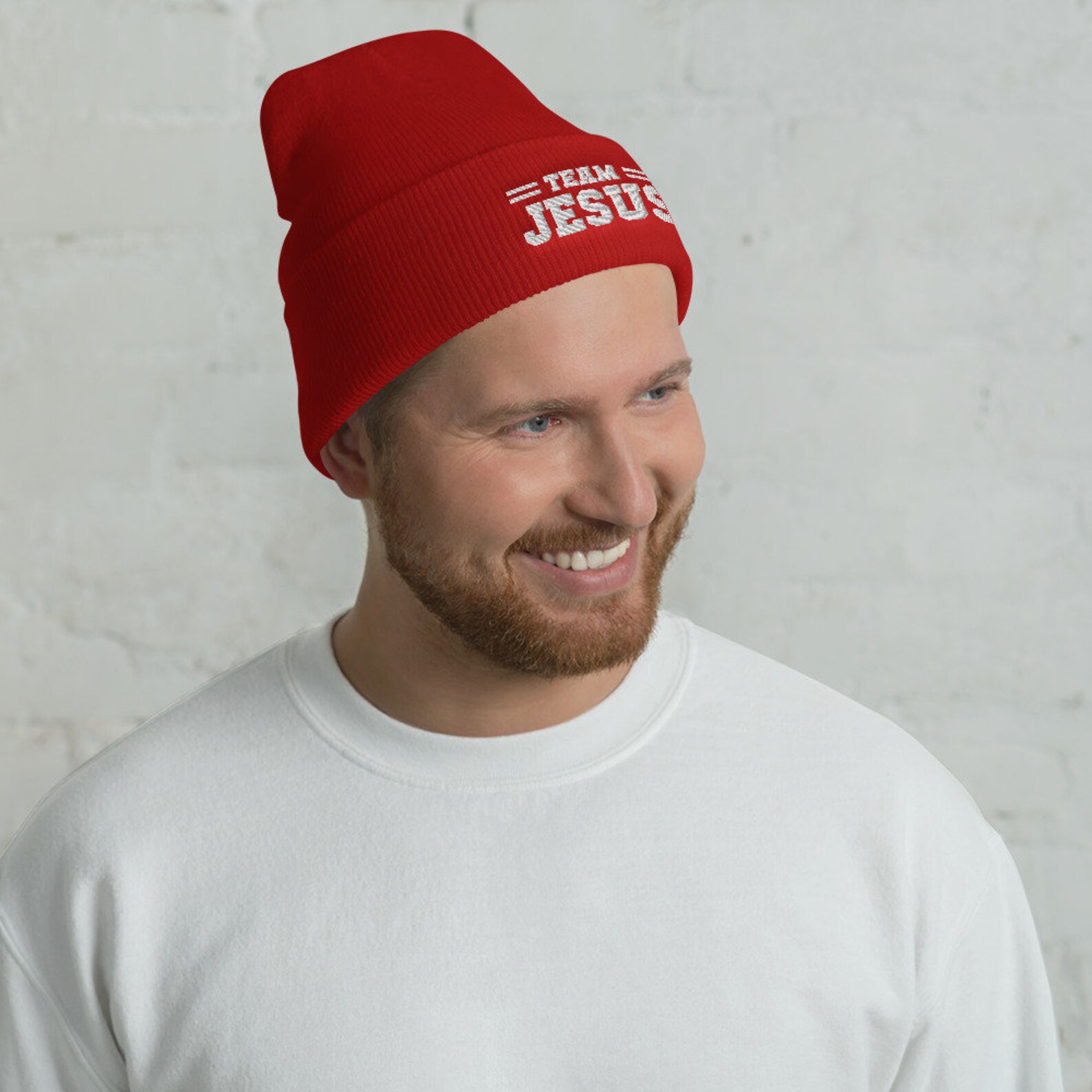 Christian Gift Idea Team Jesus Embroidered Cuffed Beanie , Best