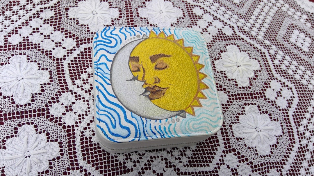 Sun and Moon Jewelry Holder, One of a Kind, Handpainted, Upcycled