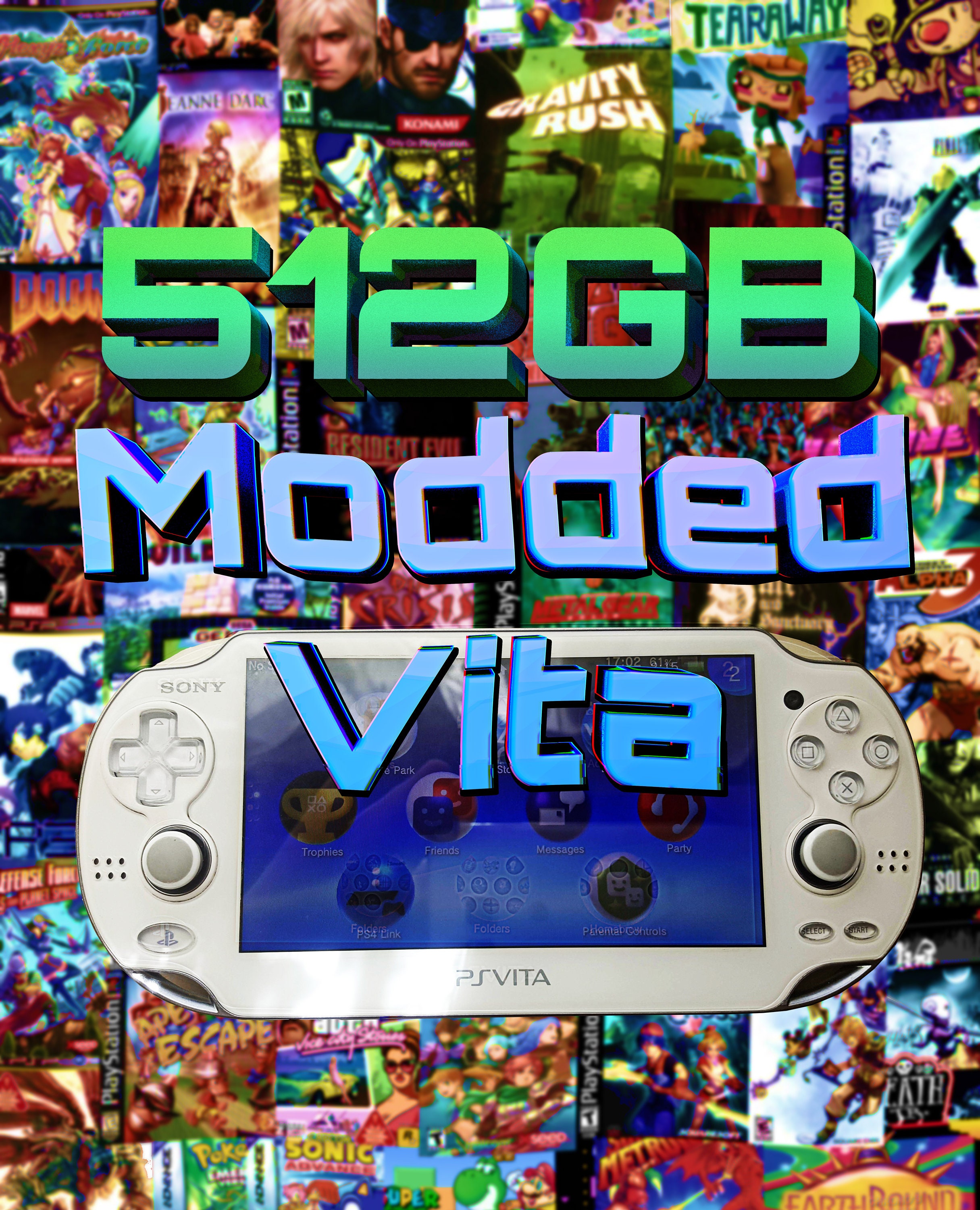 Sony PS Vita 1000 Glacier White Custom 512GB Bundle 480 Psp/psx/vita