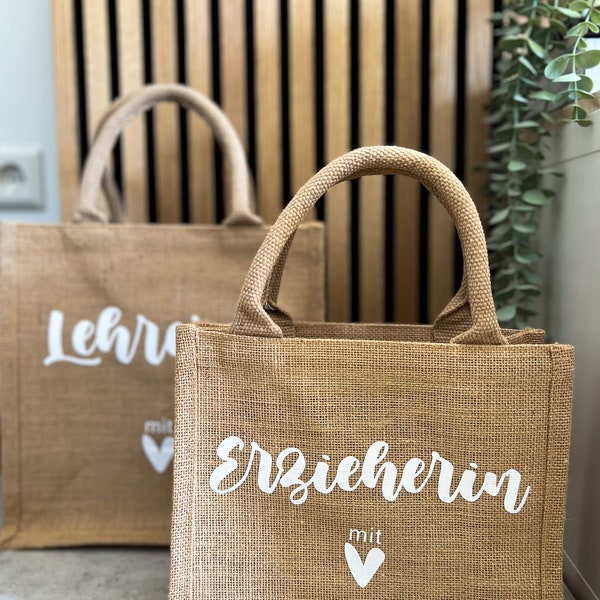 Jute Tasche | Personalisiert | Erzieherin | Lehrerin | Hebamme | Geschenktasche | Kindergarten | Schulanfang | Abschiedsgeschenk |Tragetasch