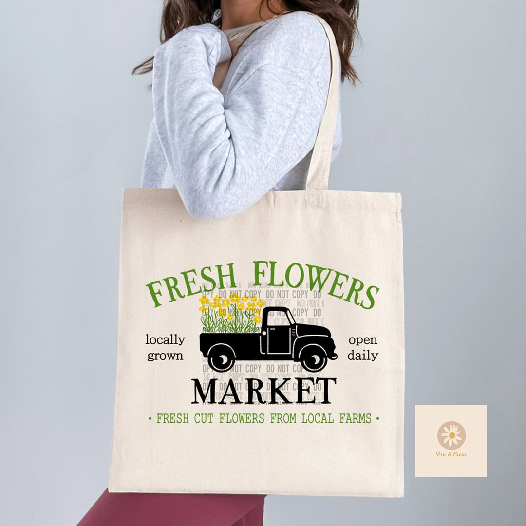 Canvas Tote Bag Spring Tote Bag Fresh Flower Market Tote Etsy