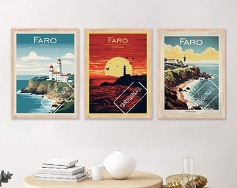 Faro Poster Travel Portugal Faro Print Faro Canvas Poster Cityscape Wall Art Journey Nature Sun Sea Sunset Relax