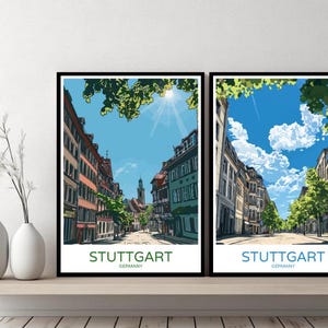 Stuttgart Germany Poster Travel Print Stuttgart Neckar Black Forest Canvas Wall Poster Cityscape Designer Gift Germany Illustration Decor