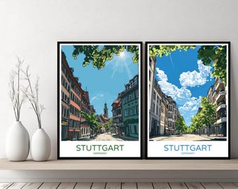 Stuttgart Germany Poster Travel Print Stuttgart Neckar Black Forest Canvas Wall Poster Cityscape Designer Gift Germany Illustration Decor