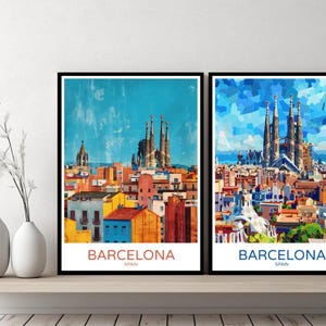 バルセロナのアートプリント、ヴィンテージ旅行ポスター、ミニマ