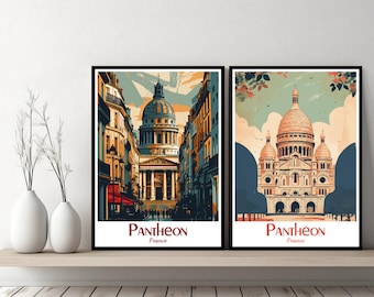 Panthéon Paris France Poster Travel France Paris Print Canvas Poster Cityscape Wall Art Designer Wall Posters Pantheon Illustration
