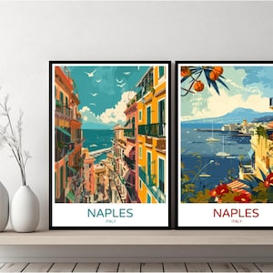 ナポリ イタリア ポスター 旅行 プリント 壁 イタリア ナポリ カンパニア ヴェスヴィオ山 キャンバス ポスター 都市景観 デザイナー ギフト イタリア イラスト 装飾