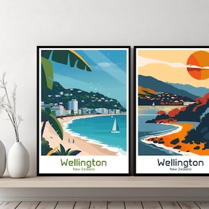 Wellington New Zealand Poster Travel Print New Zealand Wellington Canvas Wall Poster Cityscape Designer Gift New Zealand Illustration Decor