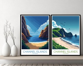 Channel Islands California Poster Travel Print Channel Santa Barbara Canvas Wall Poster Cityscape Designer Gift USA Illustration Decor