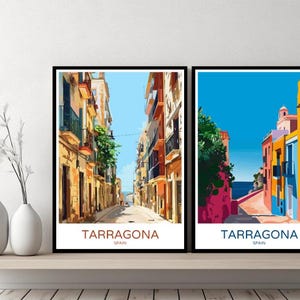 Tarragona Spagna Poster Stampa di viaggio Tarragona Catalogna Vintage Città Tela Poster da parete Paesaggio urbano Designer Retro Spagna Illustrazione Decor