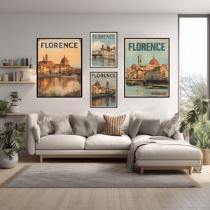 Florence Italy Travel Poster | Retro Vintage City Wall Art | MTM Style Duomo Illustration | Printable Italian Decor Florence Poster Download
