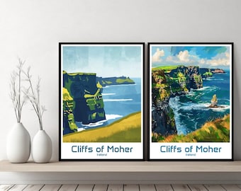 Cliffs of Moher, Ierland poster reisafdruk Ierland Cliffs of Moher canvas poster stadsgezicht designer muur Ierland retro cadeau illustratie