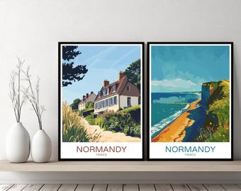 Normandy France Poster Travel Print Normandy Mont-Saint-Michel Canvas Wall Poster Cityscape Designer Gift France Illustration Decor